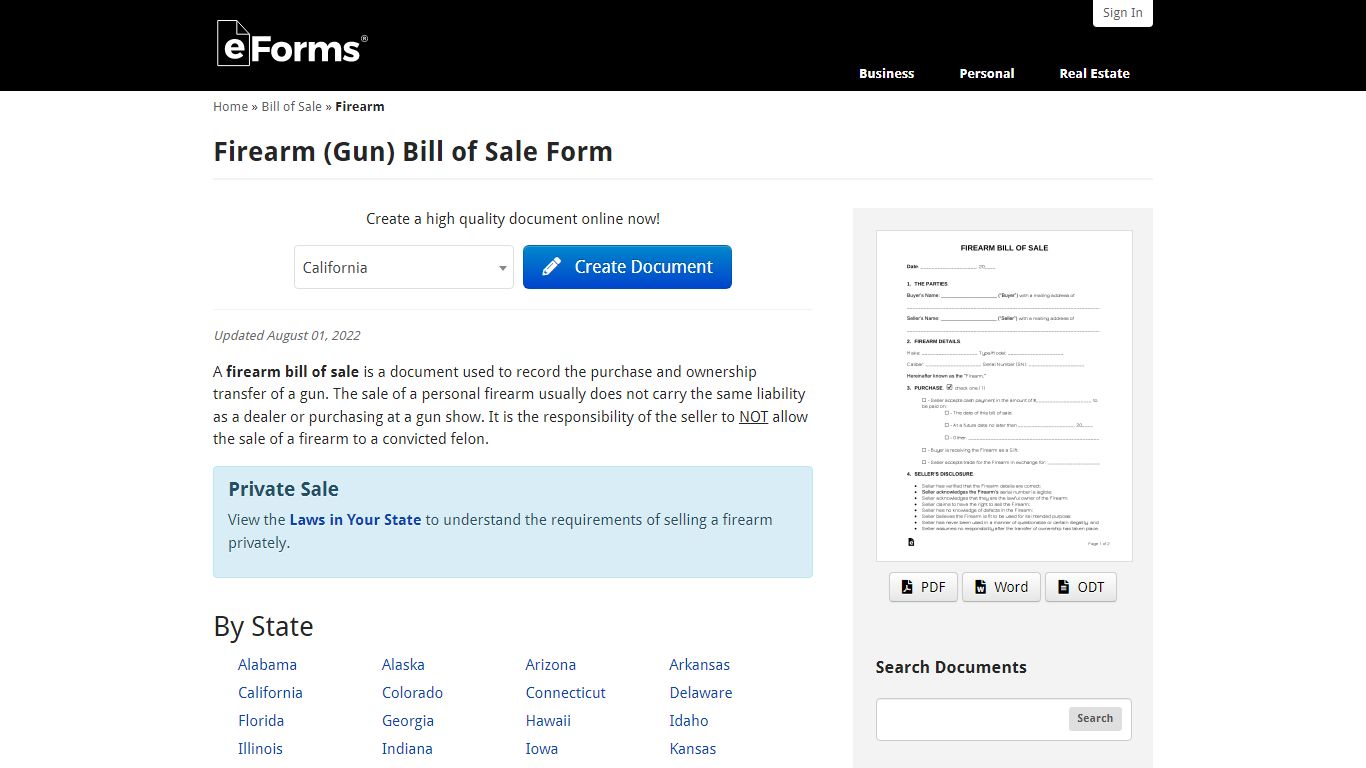 Free Firearm (Gun) Bill of Sale Form - PDF | Word – eForms
